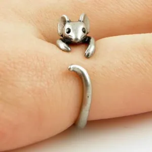 Vintage Silver Animal Ring Mouse Pet Cute Gilrs Jewelry