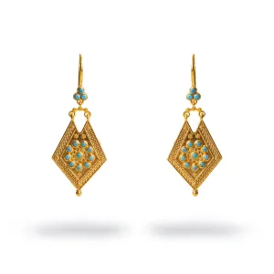 Vintage Style Gold & Turquoise Design Dangle Earrings