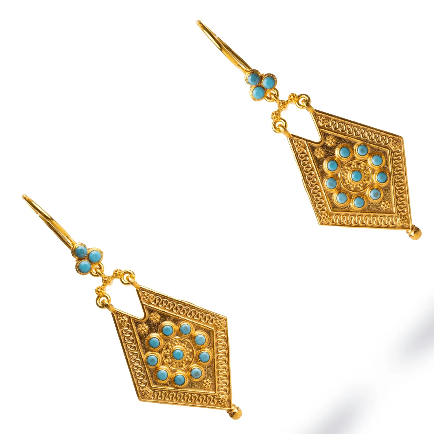 Vintage Style Gold & Turquoise Design Dangle Earrings