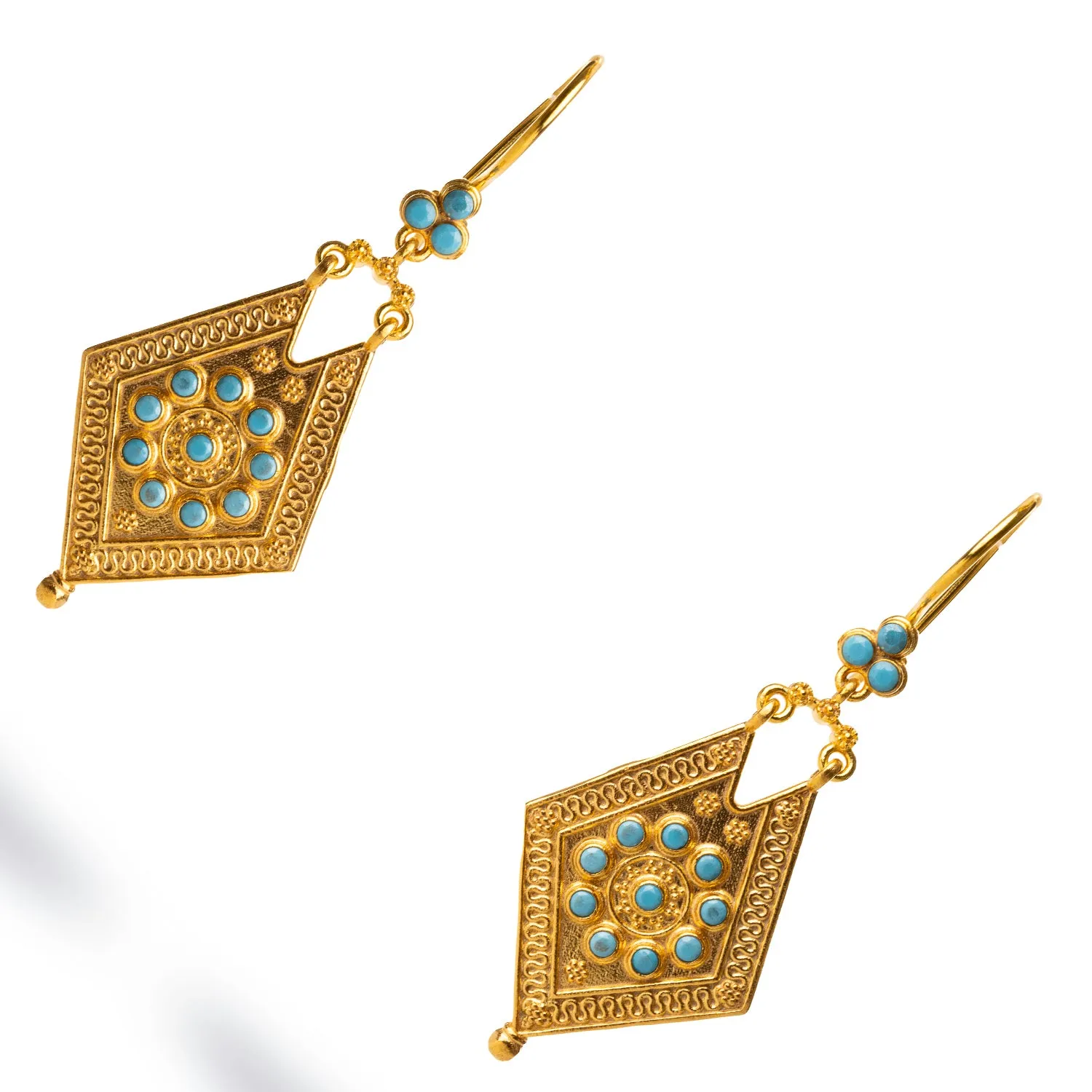 Vintage Style Gold & Turquoise Design Dangle Earrings