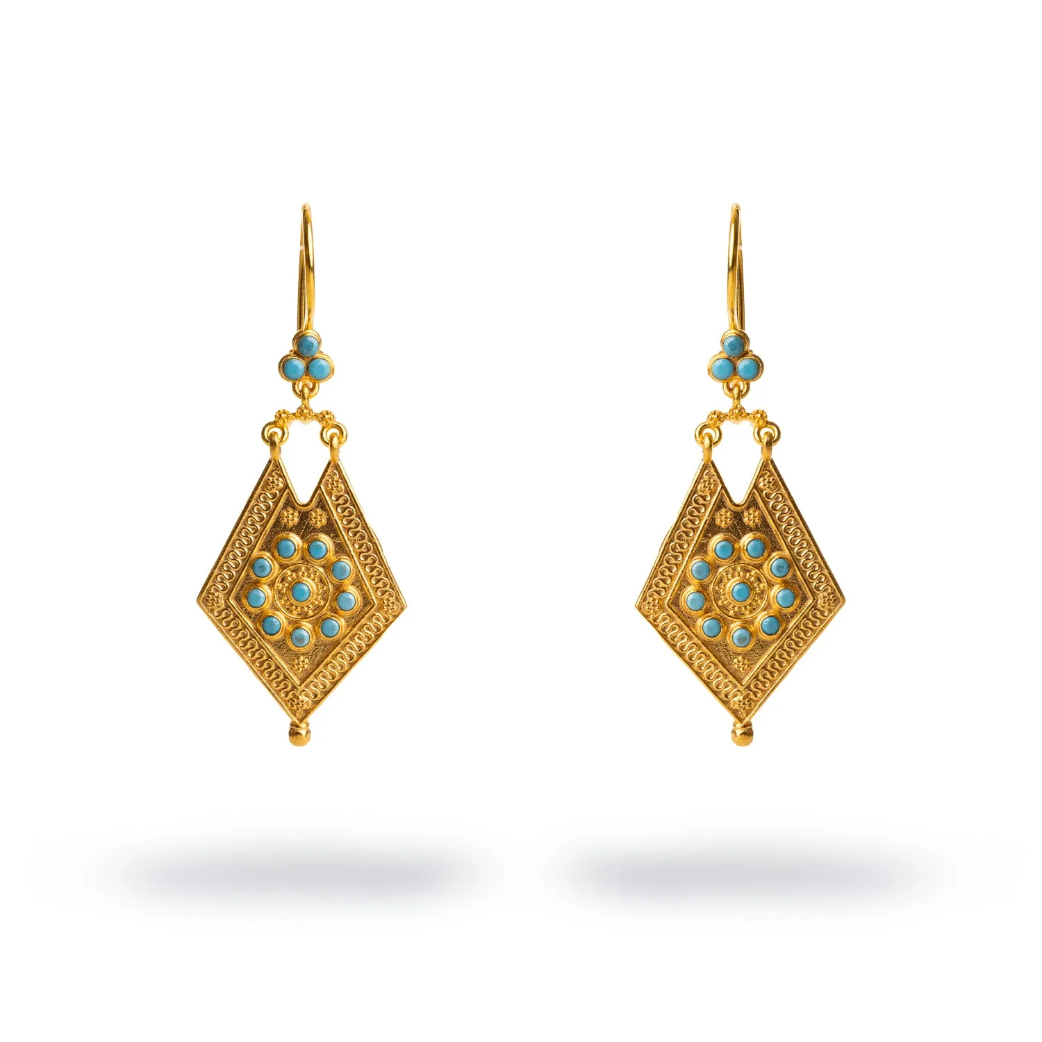 Vintage Style Gold & Turquoise Design Dangle Earrings