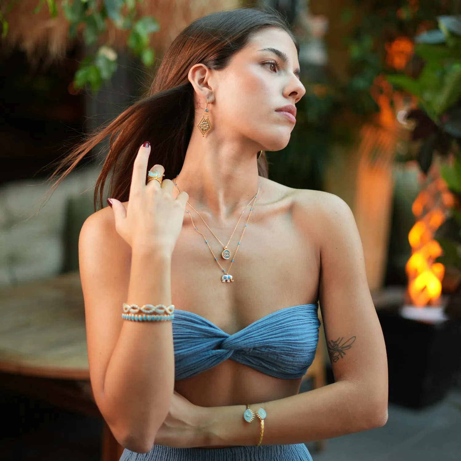 Vintage Style Gold & Turquoise Design Dangle Earrings