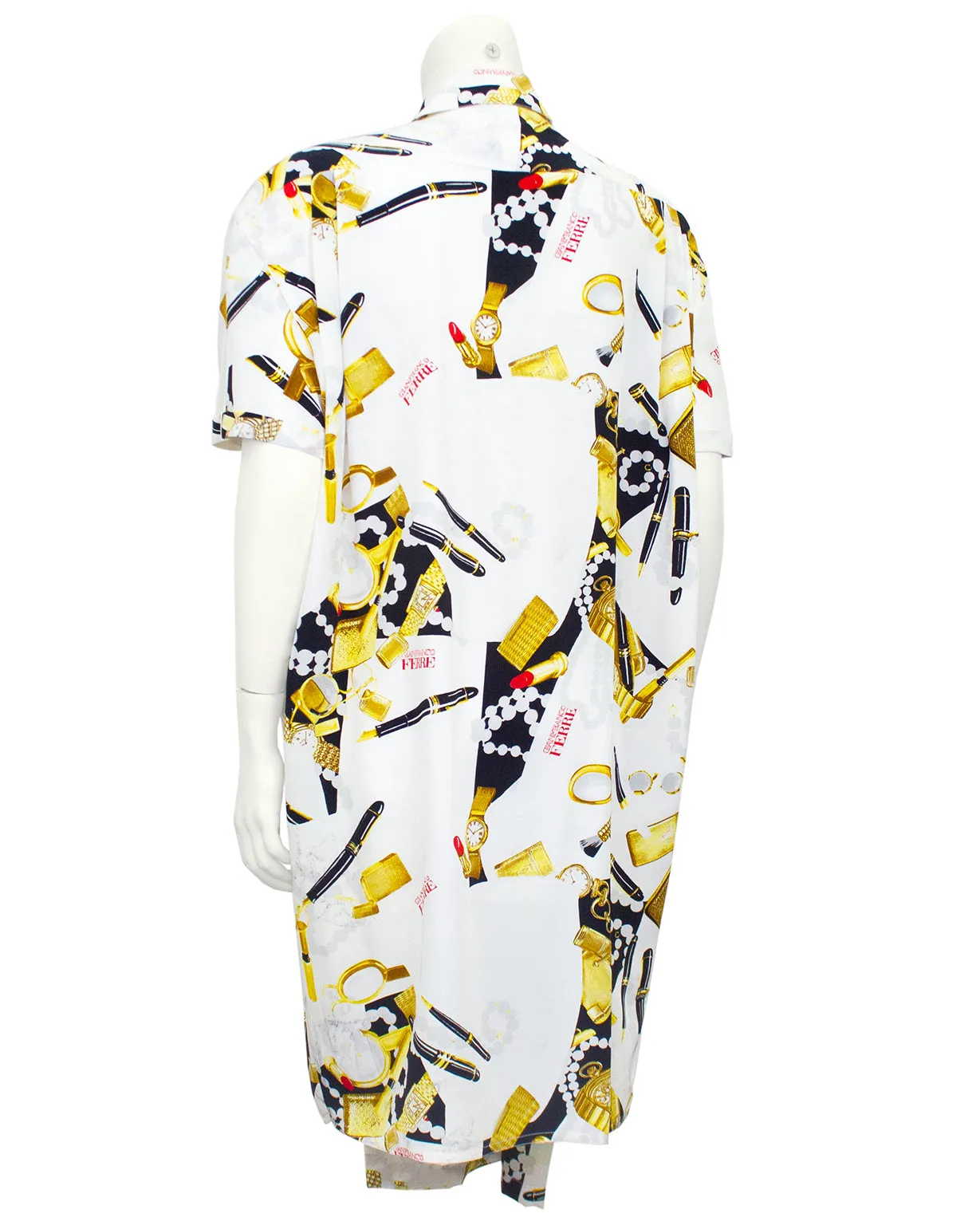 White, Black and Gold Asymmetric Silk Printed Dress