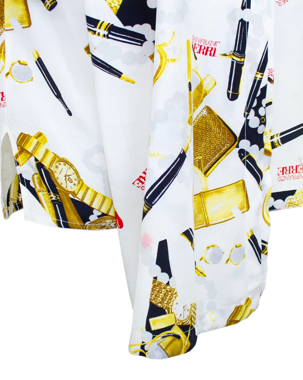 White, Black and Gold Asymmetric Silk Printed Dress