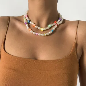 White Pearl & Silver-Plated Heart Star Necklace Set