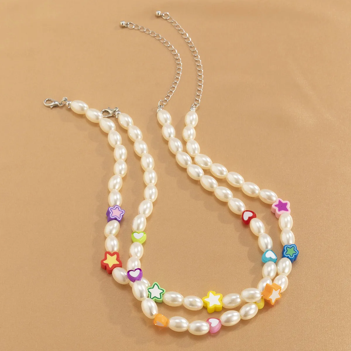 White Pearl & Silver-Plated Heart Star Necklace Set