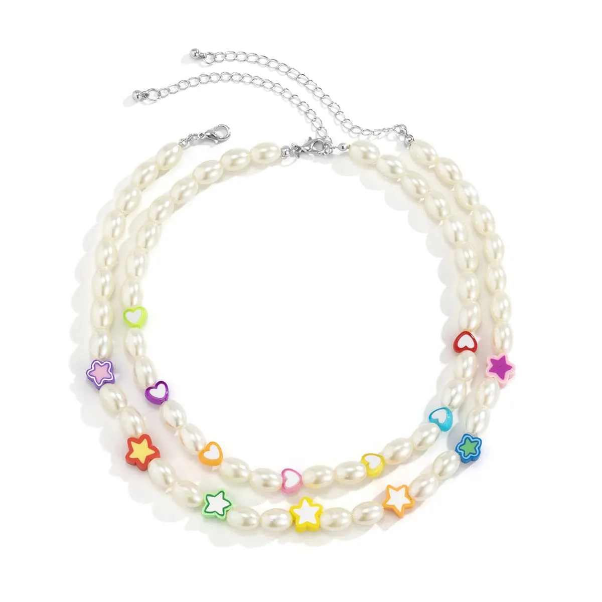 White Pearl & Silver-Plated Heart Star Necklace Set