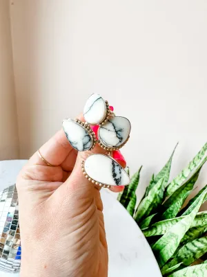 White Variscite Gold Bead Details Statement Ring size 6
