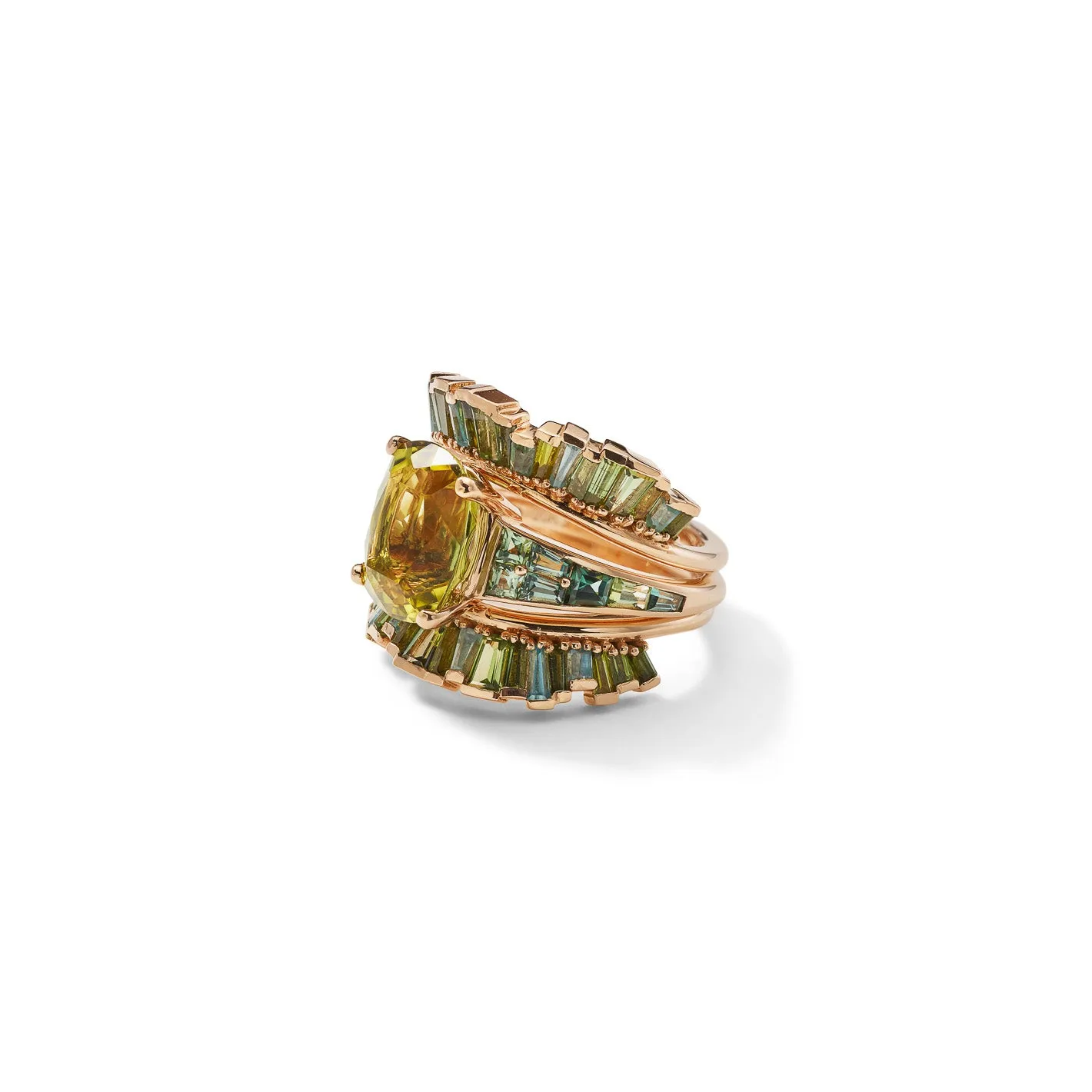 Wing Guard Ring - Green Tourmaline