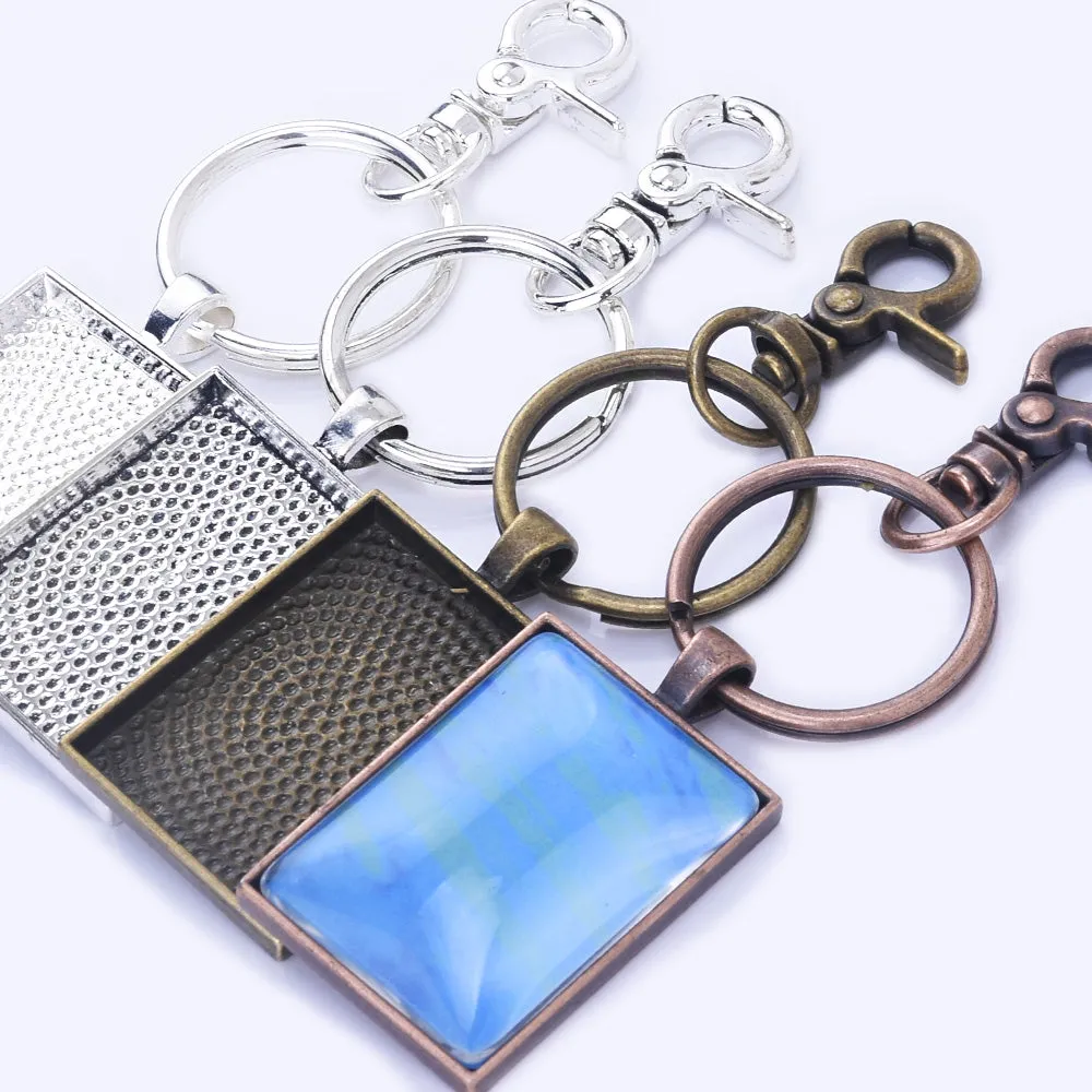 Zinc Alloy 25*35mm Rectangle DIY Keychain Pendant Kits Lobster Clasps Kits 5pcs/set