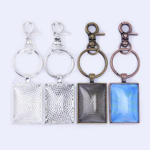 Zinc Alloy 25*35mm Rectangle DIY Keychain Pendant Kits Lobster Clasps Kits 5pcs/set