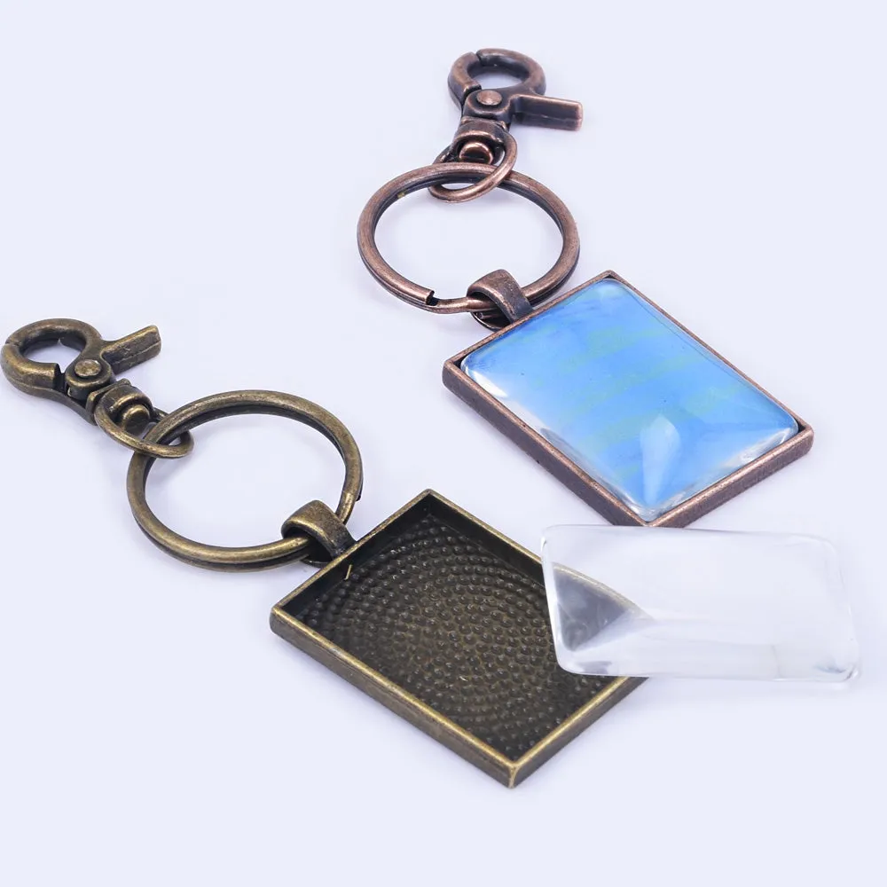 Zinc Alloy 25*35mm Rectangle DIY Keychain Pendant Kits Lobster Clasps Kits 5pcs/set
