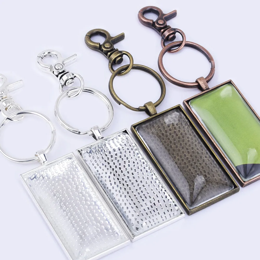 Zinc Alloy 25*50mm DIY Keychain Kits Craft Kits Key Rings Rectangle Glass 5pcs/set