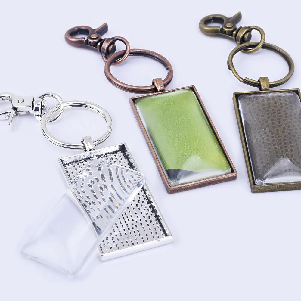 Zinc Alloy 25*50mm DIY Keychain Kits Craft Kits Key Rings Rectangle Glass 5pcs/set