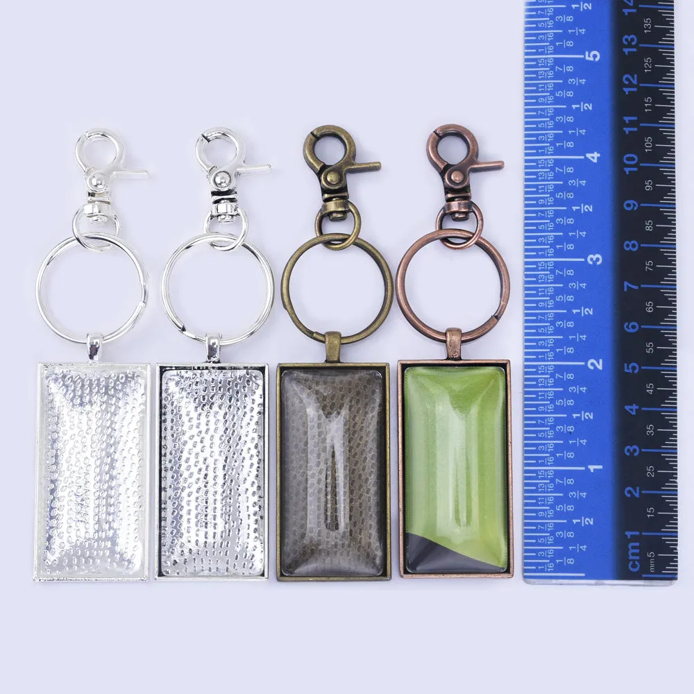 Zinc Alloy 25*50mm DIY Keychain Kits Craft Kits Key Rings Rectangle Glass 5pcs/set